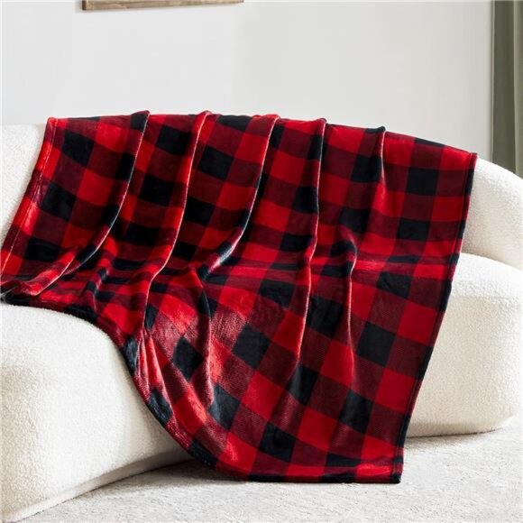 Fleece Throw Blankets, Buffalo Plaid Throw Blanket for Couch Sofa Bed, Soft Warm - Picture 5 of 8